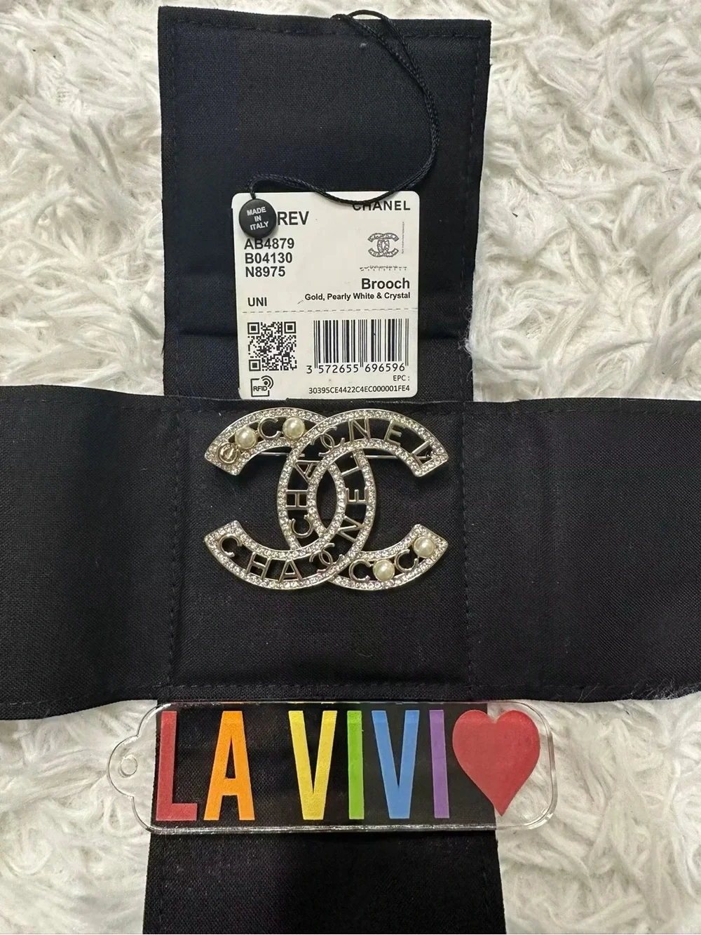 CHANEL Gold Pearl & Crystal CC Logo Brooch and Earrings